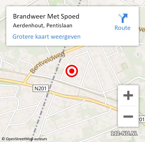 Locatie op kaart van de 112 melding: Brandweer Met Spoed Naar Aerdenhout, Pentislaan op 22 juli 2024 15:21