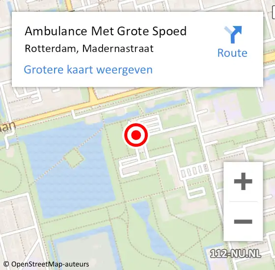 Locatie op kaart van de 112 melding: Ambulance Met Grote Spoed Naar Rotterdam, Madernastraat op 22 juli 2024 15:23