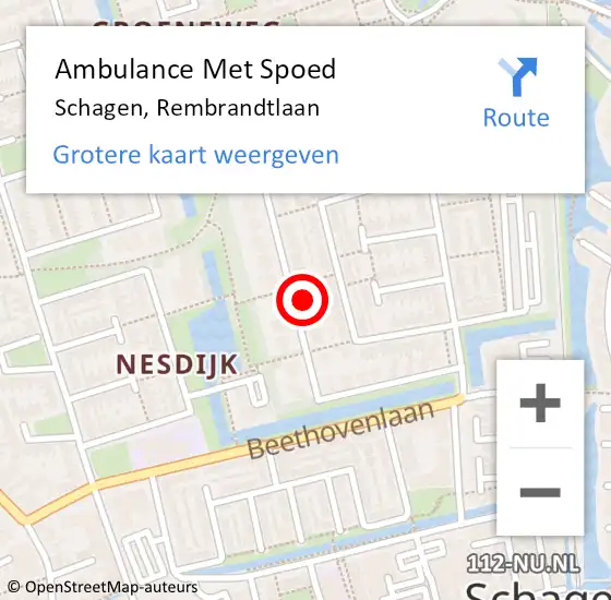 Locatie op kaart van de 112 melding: Ambulance Met Spoed Naar Schagen, Rembrandtlaan op 22 juli 2024 15:27