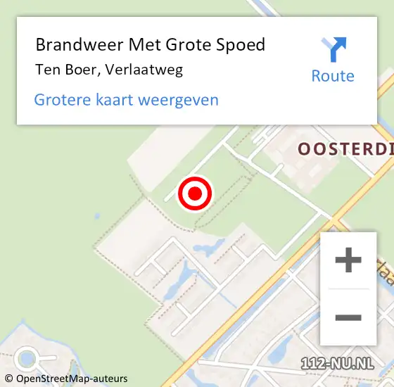 Locatie op kaart van de 112 melding: Brandweer Met Grote Spoed Naar Ten Boer, Verlaatweg op 22 juli 2024 15:31