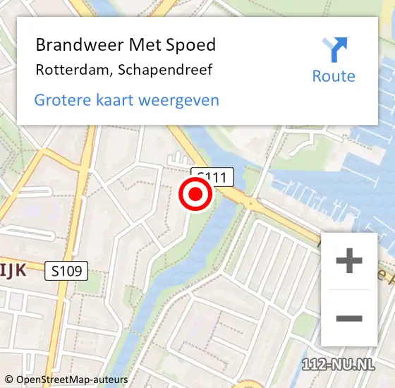 Locatie op kaart van de 112 melding: Brandweer Met Spoed Naar Rotterdam, Schapendreef op 22 juli 2024 15:44