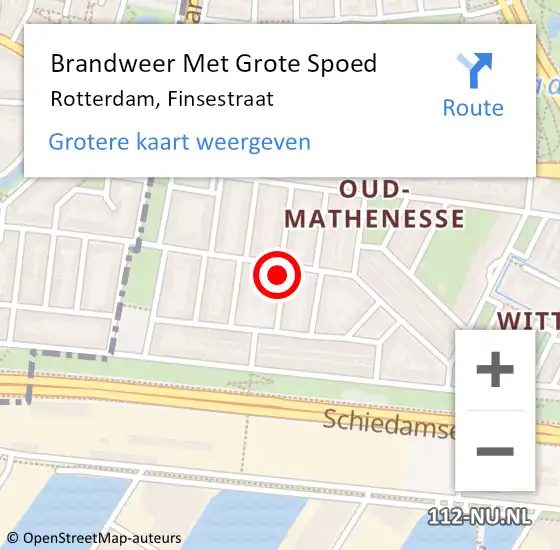 Locatie op kaart van de 112 melding: Brandweer Met Grote Spoed Naar Rotterdam, Finsestraat op 22 juli 2024 15:48