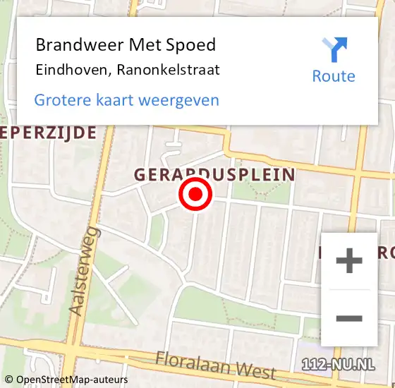 Locatie op kaart van de 112 melding: Brandweer Met Spoed Naar Eindhoven, Ranonkelstraat op 22 juli 2024 15:49