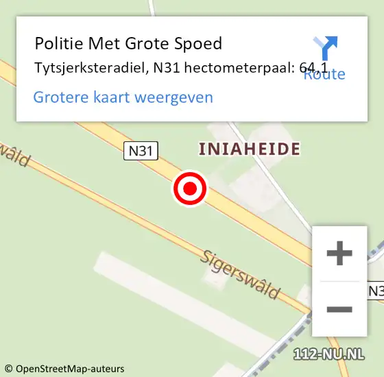 Locatie op kaart van de 112 melding: Politie Met Grote Spoed Naar Tytsjerksteradiel, N31 hectometerpaal: 64,1 op 22 juli 2024 15:50
