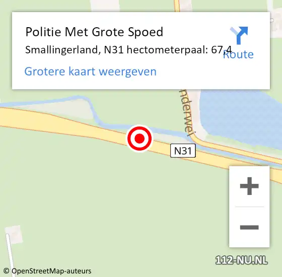 Locatie op kaart van de 112 melding: Politie Met Grote Spoed Naar Smallingerland, N31 hectometerpaal: 67,4 op 22 juli 2024 15:51