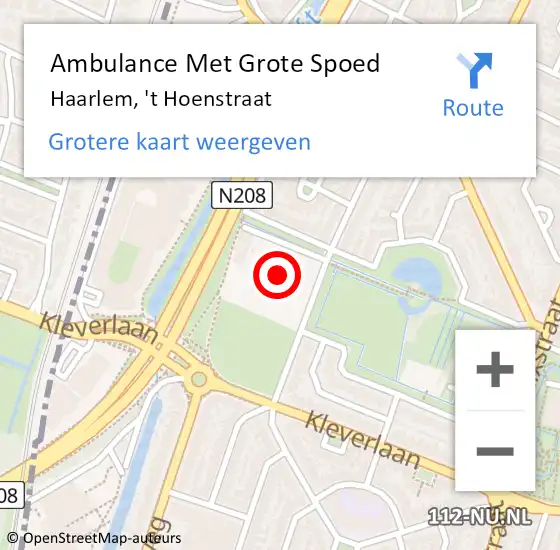 Locatie op kaart van de 112 melding: Ambulance Met Grote Spoed Naar Haarlem, 't Hoenstraat op 22 juli 2024 15:56