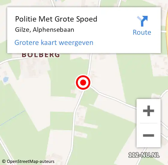 Locatie op kaart van de 112 melding: Politie Met Grote Spoed Naar Gilze, Alphensebaan op 22 juli 2024 16:03