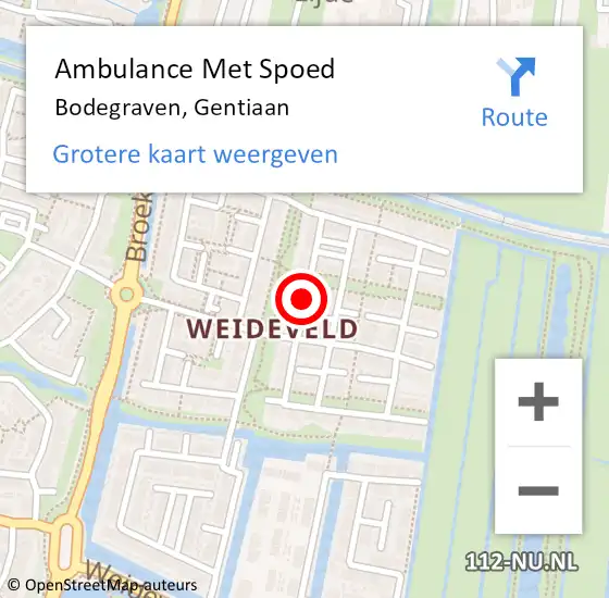 Locatie op kaart van de 112 melding: Ambulance Met Spoed Naar Bodegraven, Gentiaan op 22 juli 2024 16:18