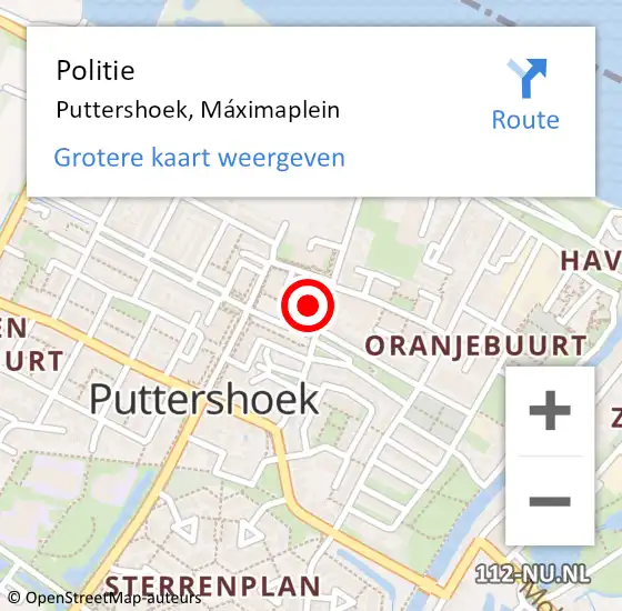 Locatie op kaart van de 112 melding: Politie Puttershoek, Máximaplein op 22 juli 2024 16:25