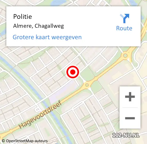 Locatie op kaart van de 112 melding: Politie Almere, Chagallweg op 22 juli 2024 16:30