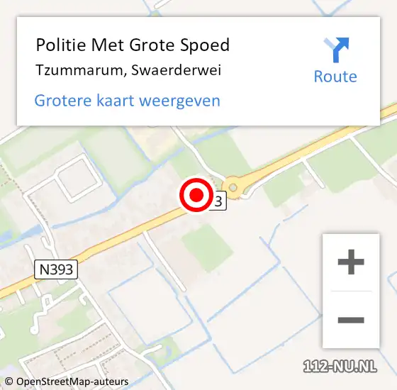 Locatie op kaart van de 112 melding: Politie Met Grote Spoed Naar Tzummarum, Swaerderwei op 22 juli 2024 16:35