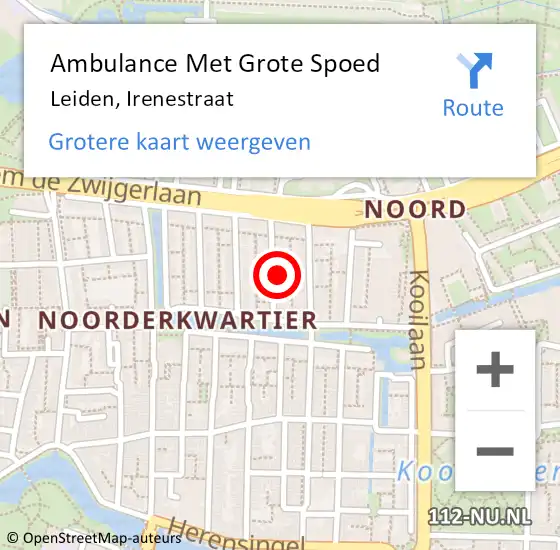 Locatie op kaart van de 112 melding: Ambulance Met Grote Spoed Naar Leiden, Irenestraat op 22 juli 2024 16:39