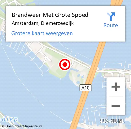 Locatie op kaart van de 112 melding: Brandweer Met Grote Spoed Naar Amsterdam, Diemerzeedijk op 22 juli 2024 16:51