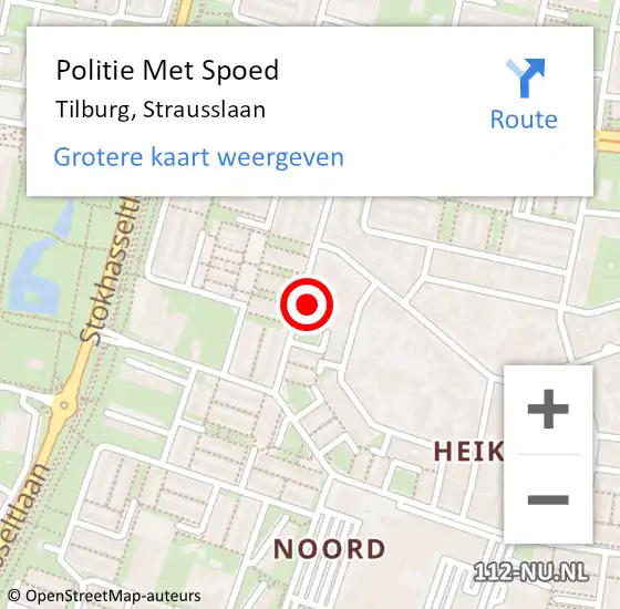 Locatie op kaart van de 112 melding: Politie Met Spoed Naar Tilburg, Strausslaan op 22 juli 2024 16:51