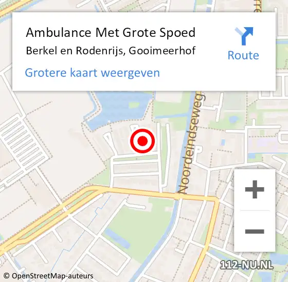 Locatie op kaart van de 112 melding: Ambulance Met Grote Spoed Naar Berkel en Rodenrijs, Gooimeerhof op 22 juli 2024 16:54