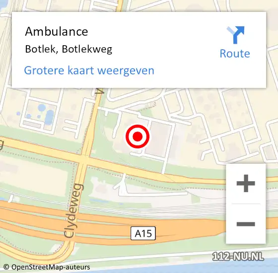 Locatie op kaart van de 112 melding: Ambulance Botlek, Botlekweg op 22 juli 2024 16:56