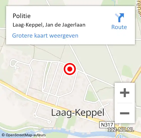 Locatie op kaart van de 112 melding: Politie Laag-Keppel, Jan de Jagerlaan op 22 juli 2024 17:07