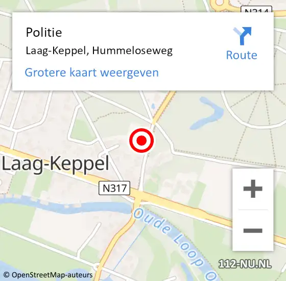 Locatie op kaart van de 112 melding: Politie Laag-Keppel, Hummeloseweg op 22 juli 2024 17:09