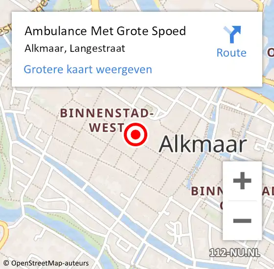 Locatie op kaart van de 112 melding: Ambulance Met Grote Spoed Naar Alkmaar, Langestraat op 22 juli 2024 17:27