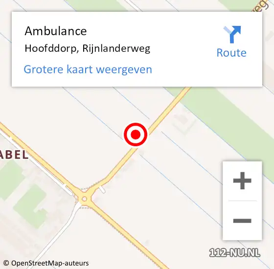 Locatie op kaart van de 112 melding: Ambulance Hoofddorp, Rijnlanderweg op 22 juli 2024 17:28