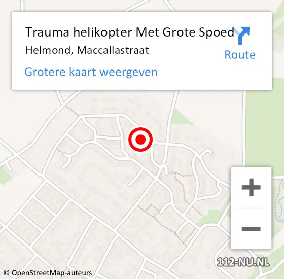 Locatie op kaart van de 112 melding: Trauma helikopter Met Grote Spoed Naar Helmond, Maccallastraat op 22 juli 2024 17:40