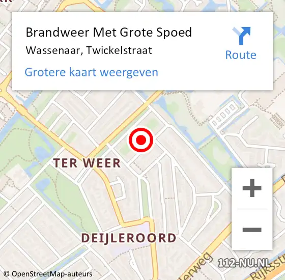 Locatie op kaart van de 112 melding: Brandweer Met Grote Spoed Naar Wassenaar, Twickelstraat op 22 juli 2024 17:46