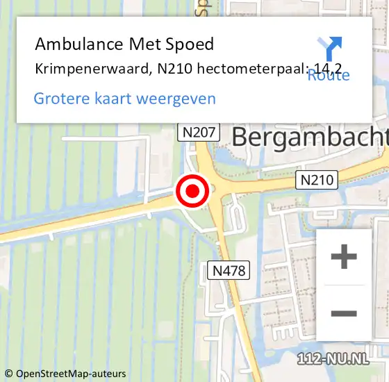 Locatie op kaart van de 112 melding: Ambulance Met Spoed Naar Krimpenerwaard, N210 hectometerpaal: 14,2 op 22 juli 2024 17:53