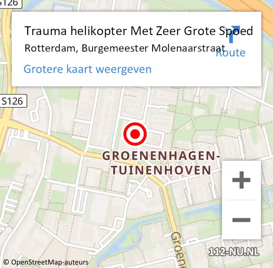 Locatie op kaart van de 112 melding: Trauma helikopter Met Zeer Grote Spoed Naar Rotterdam, Burgemeester Molenaarstraat op 22 juli 2024 18:03
