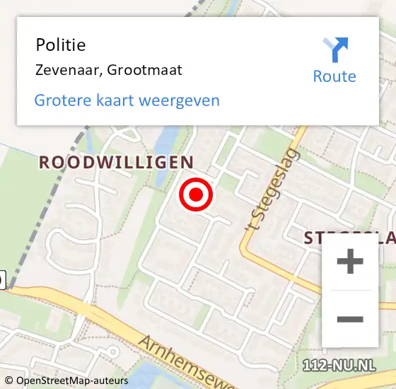 Locatie op kaart van de 112 melding: Politie Zevenaar, Grootmaat op 22 juli 2024 18:10