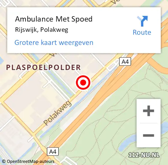 Locatie op kaart van de 112 melding: Ambulance Met Spoed Naar Rijswijk, Polakweg op 22 juli 2024 18:11