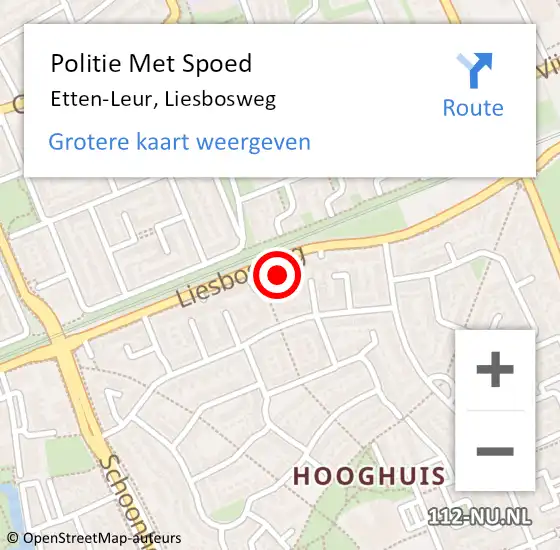 Locatie op kaart van de 112 melding: Politie Met Spoed Naar Etten-Leur, Liesbosweg op 22 juli 2024 18:37