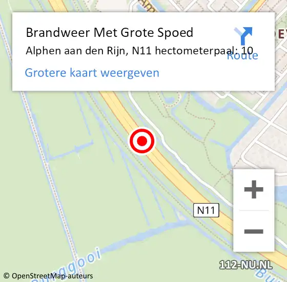Locatie op kaart van de 112 melding: Brandweer Met Grote Spoed Naar Alphen aan den Rijn, N11 hectometerpaal: 10 op 22 juli 2024 19:17