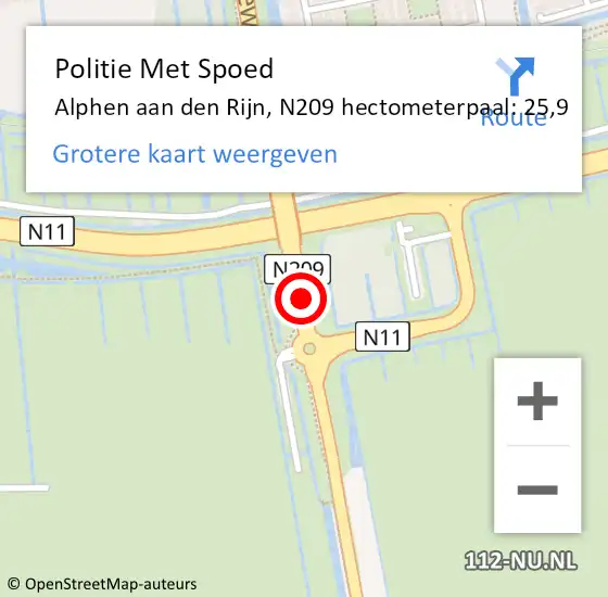 Locatie op kaart van de 112 melding: Politie Met Spoed Naar Alphen aan den Rijn, N209 hectometerpaal: 25,9 op 22 juli 2024 19:32
