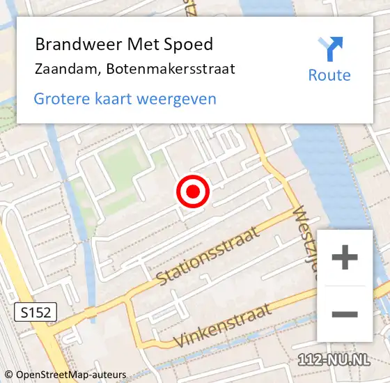 Locatie op kaart van de 112 melding: Brandweer Met Spoed Naar Zaandam, Botenmakersstraat op 22 juli 2024 19:55