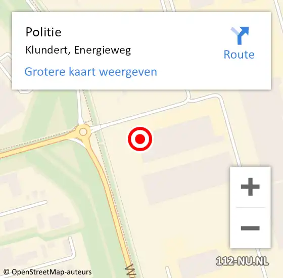 Locatie op kaart van de 112 melding: Politie Klundert, Energieweg op 22 juli 2024 20:04