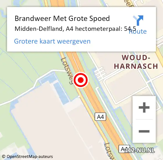 Locatie op kaart van de 112 melding: Brandweer Met Grote Spoed Naar Midden-Delfland, A4 hectometerpaal: 54,5 op 22 juli 2024 20:25