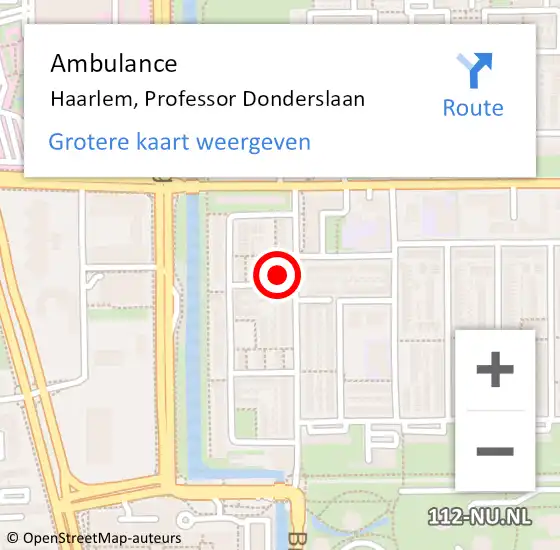 Locatie op kaart van de 112 melding: Ambulance Haarlem, Professor Donderslaan op 22 juli 2024 20:30