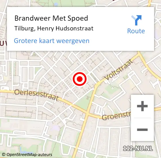 Locatie op kaart van de 112 melding: Brandweer Met Spoed Naar Tilburg, Henry Hudsonstraat op 22 juli 2024 20:51