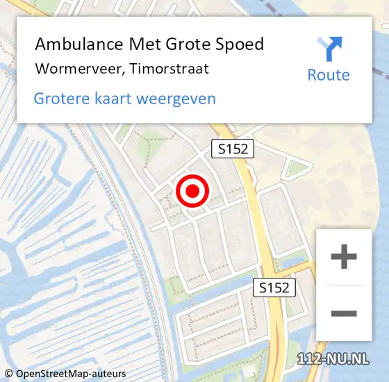 Locatie op kaart van de 112 melding: Ambulance Met Grote Spoed Naar Wormerveer, Timorstraat op 22 juli 2024 20:59