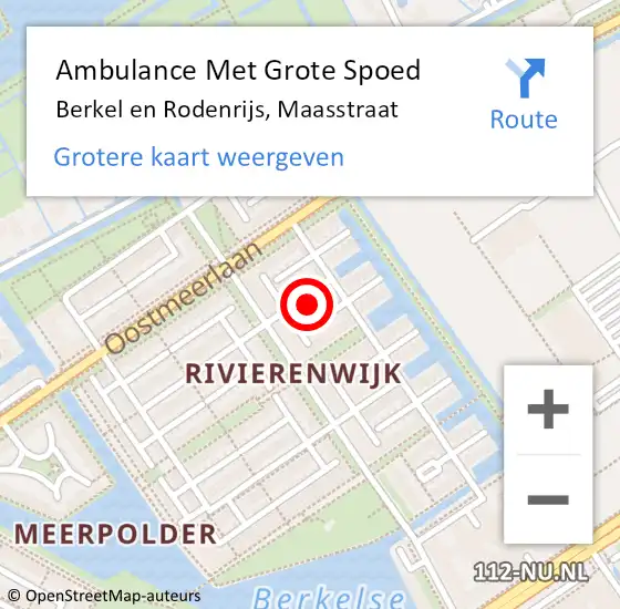 Locatie op kaart van de 112 melding: Ambulance Met Grote Spoed Naar Berkel en Rodenrijs, Maasstraat op 22 juli 2024 21:11