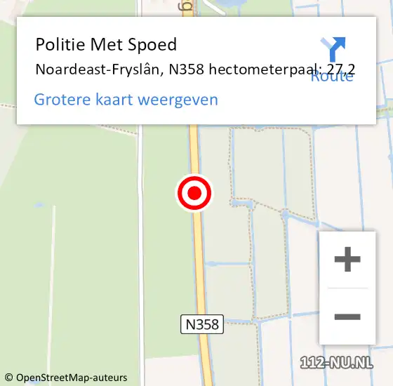 Locatie op kaart van de 112 melding: Politie Met Spoed Naar Noardeast-Fryslân, N358 hectometerpaal: 27,2 op 22 juli 2024 21:18