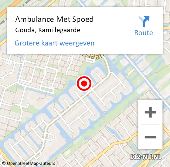 Locatie op kaart van de 112 melding: Ambulance Met Spoed Naar Gouda, Kamillegaarde op 22 juli 2024 21:20