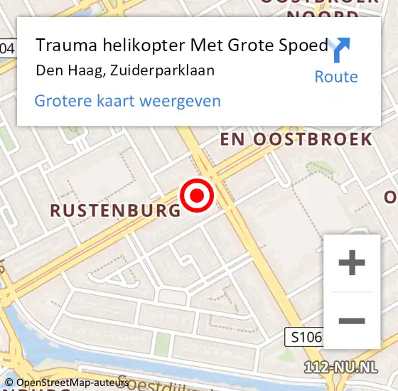 Locatie op kaart van de 112 melding: Trauma helikopter Met Grote Spoed Naar Den Haag, Zuiderparklaan op 22 juli 2024 21:30