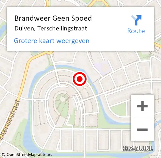 Locatie op kaart van de 112 melding: Brandweer Geen Spoed Naar Duiven, Terschellingstraat op 22 juli 2024 21:30