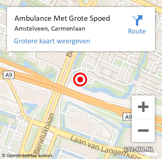 Locatie op kaart van de 112 melding: Ambulance Met Grote Spoed Naar Amstelveen, Carmenlaan op 22 juli 2024 21:35