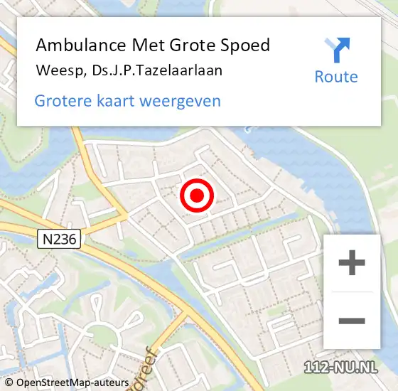 Locatie op kaart van de 112 melding: Ambulance Met Grote Spoed Naar Weesp, Ds.J.P.Tazelaarlaan op 22 juli 2024 21:48
