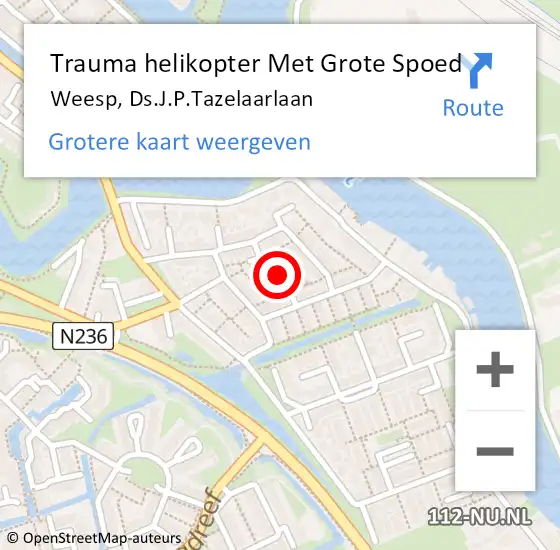 Locatie op kaart van de 112 melding: Trauma helikopter Met Grote Spoed Naar Weesp, Ds.J.P.Tazelaarlaan op 22 juli 2024 21:50