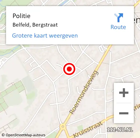 Locatie op kaart van de 112 melding: Politie Belfeld, Bergstraat op 22 juli 2024 22:43