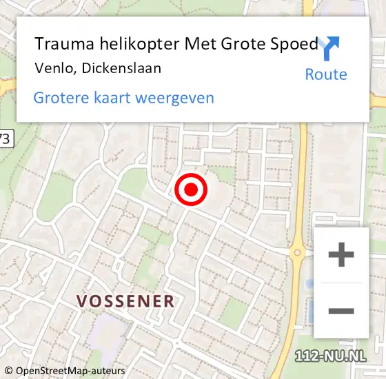 Locatie op kaart van de 112 melding: Trauma helikopter Met Grote Spoed Naar Venlo, Dickenslaan op 22 juli 2024 22:50