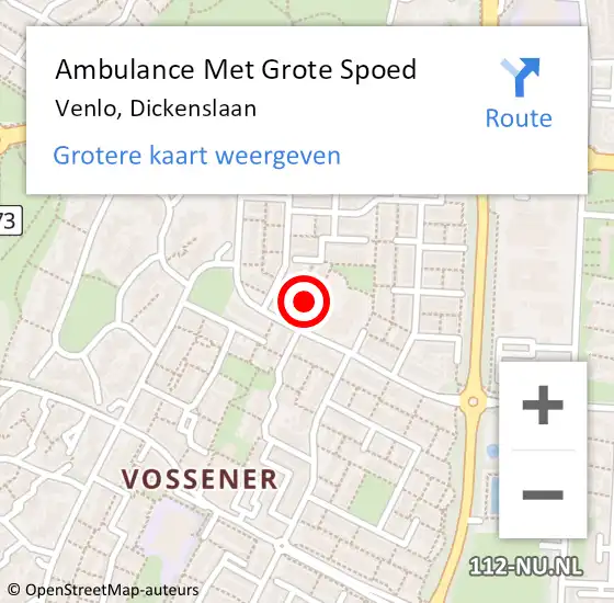 Locatie op kaart van de 112 melding: Ambulance Met Grote Spoed Naar Venlo, Dickenslaan op 22 juli 2024 22:52